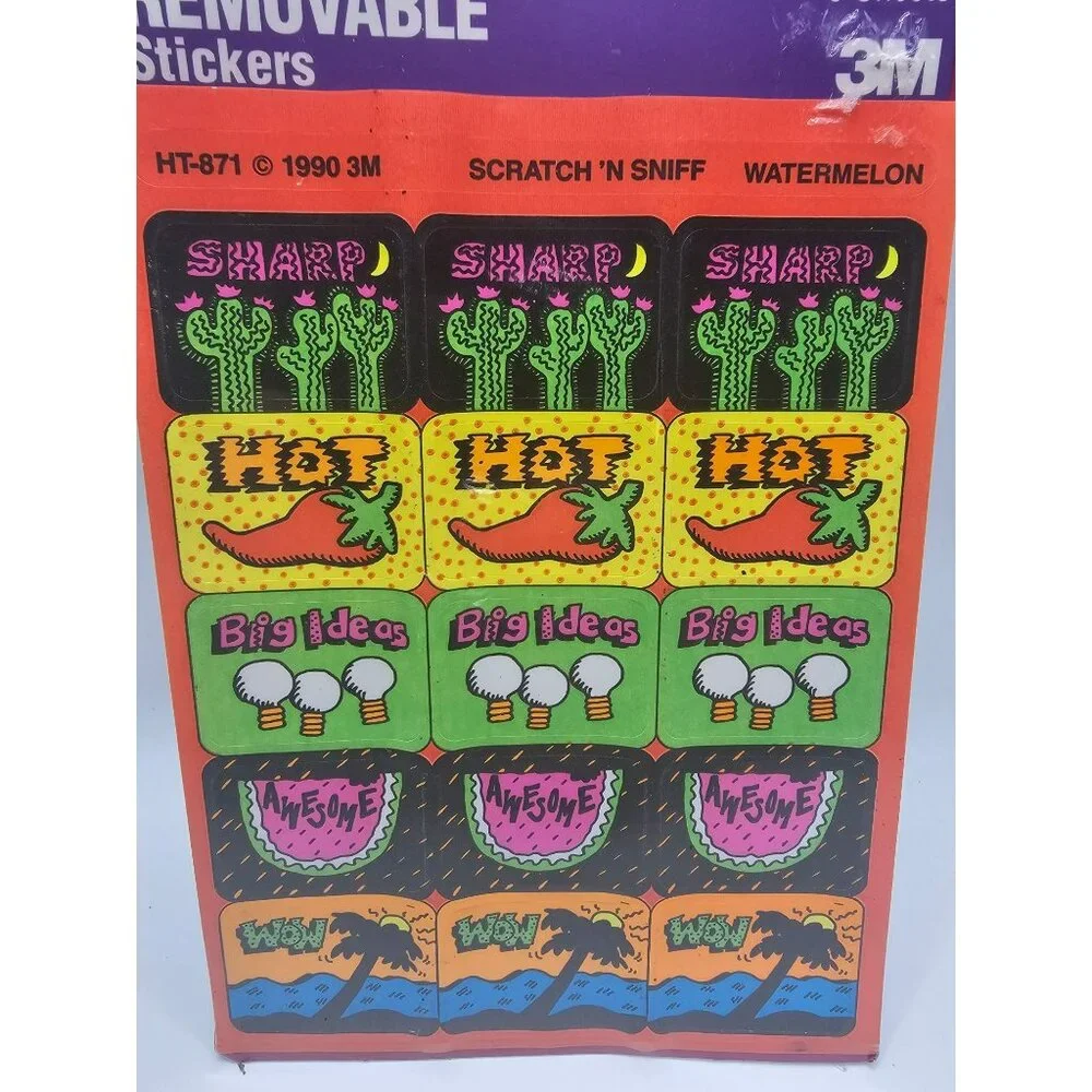 Post-It Scratch N Sniff Watermelon Removable Sticker Pack 6 Sheets 1990 3M Colle
